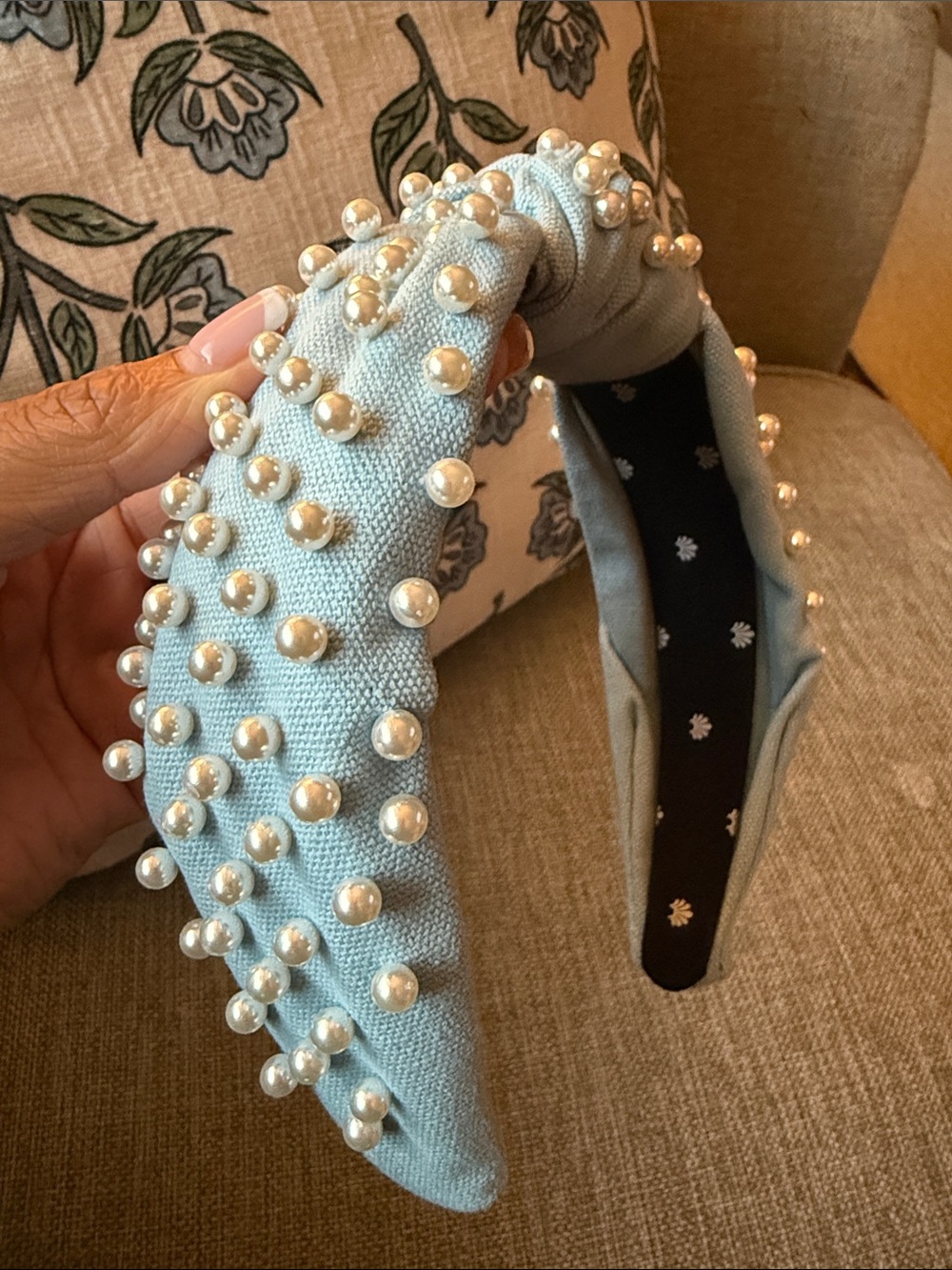 Lele Sadoughi light blue pearl embellished headband
